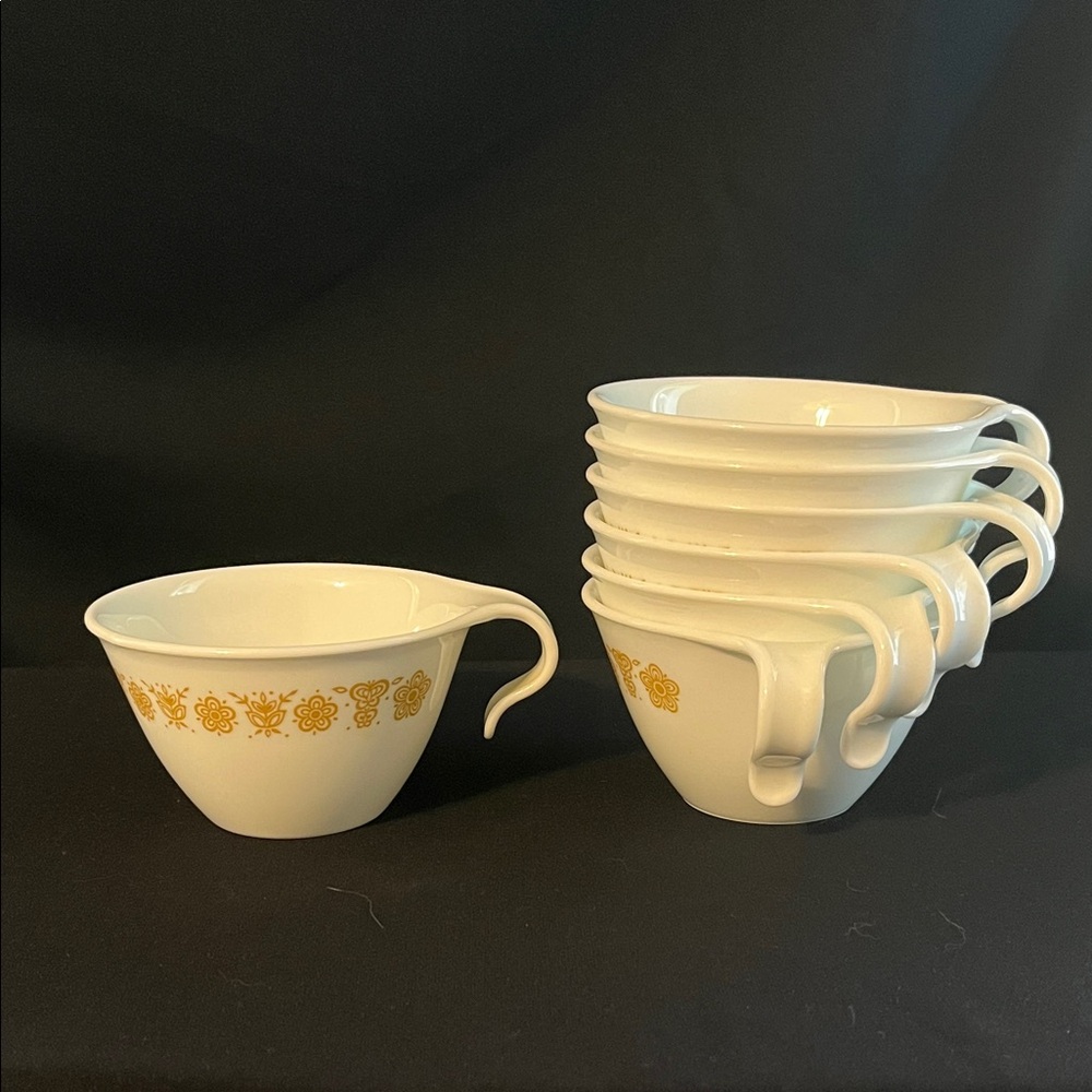 Classic Vintage Corelle Butterfly Harvest Gold Teacups - Set of 7